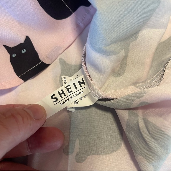 Shein Shirt Black Cats Pink Large New Button Down Mens - Picture 5 of 11